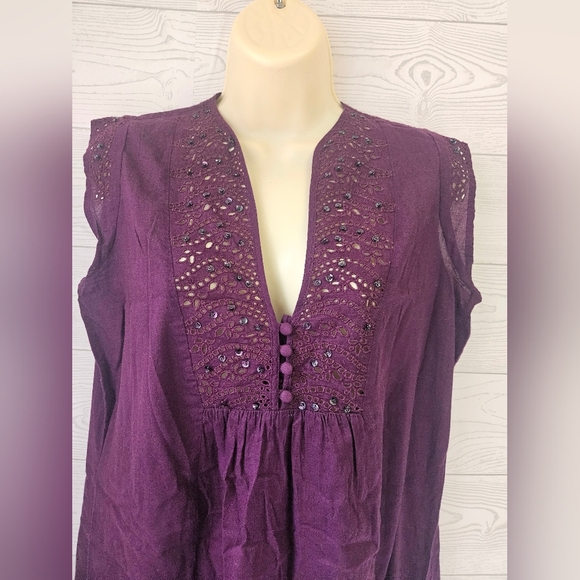 Free People -Women's XS Purple Sleeveless Tunic, Dress Embroided - Picture 3 of 7